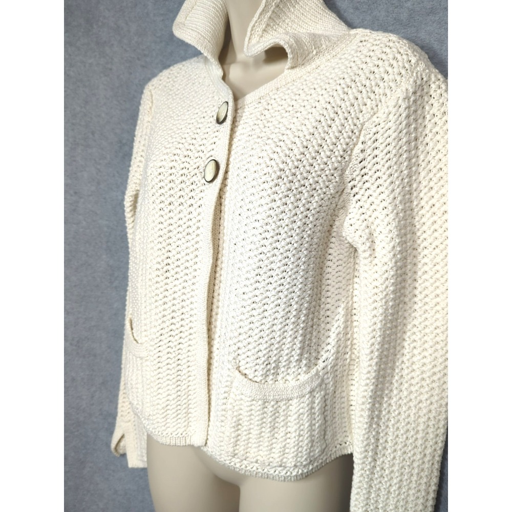 Vtg Talbots Cardigan Sweater Jacket M Mercerized Cotton White Hong Kong Boho
